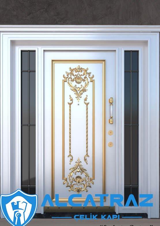 Altın Varak İşlemeli Dış Kapı Villa Giriş Kapısı Çelik Kapı