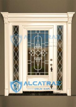 Doğal Ahşap Kaplama Villa Kapısı AVK-892 11 Alcatraz Çelik Kapı Villa Kapısı Modelleri Lüks Villa Kapısı