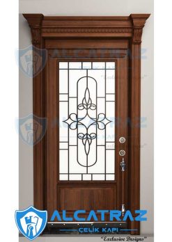 Doğal Ahşap Kaplama Villa Kapısı AVK-892 10 Alcatraz Çelik Kapı Villa Kapısı Modelleri Lüks Villa Kapısı