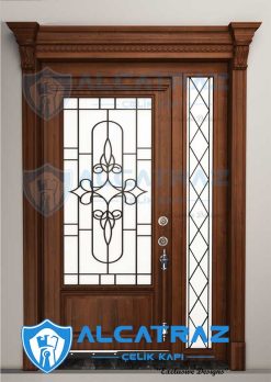Doğal Ahşap Kaplama Villa Kapısı AVK-892 9 Alcatraz Çelik Kapı Villa Kapısı Modelleri Lüks Villa Kapısı