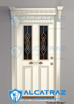 Beyaz Ferforje Detaylı Villa Kapısı Modelleri AVK-898 10 Alcatraz Çelik Kapı Villa Kapısı Modelleri Lüks Villa Kapısı