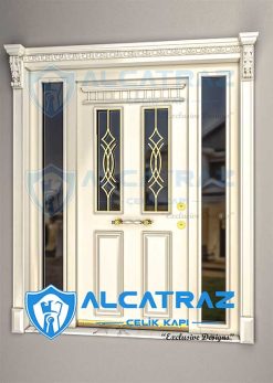 Beyaz Ferforje Detaylı Villa Kapısı Modelleri AVK-898 15 Alcatraz Çelik Kapı Villa Kapısı Modelleri Lüks Villa Kapısı