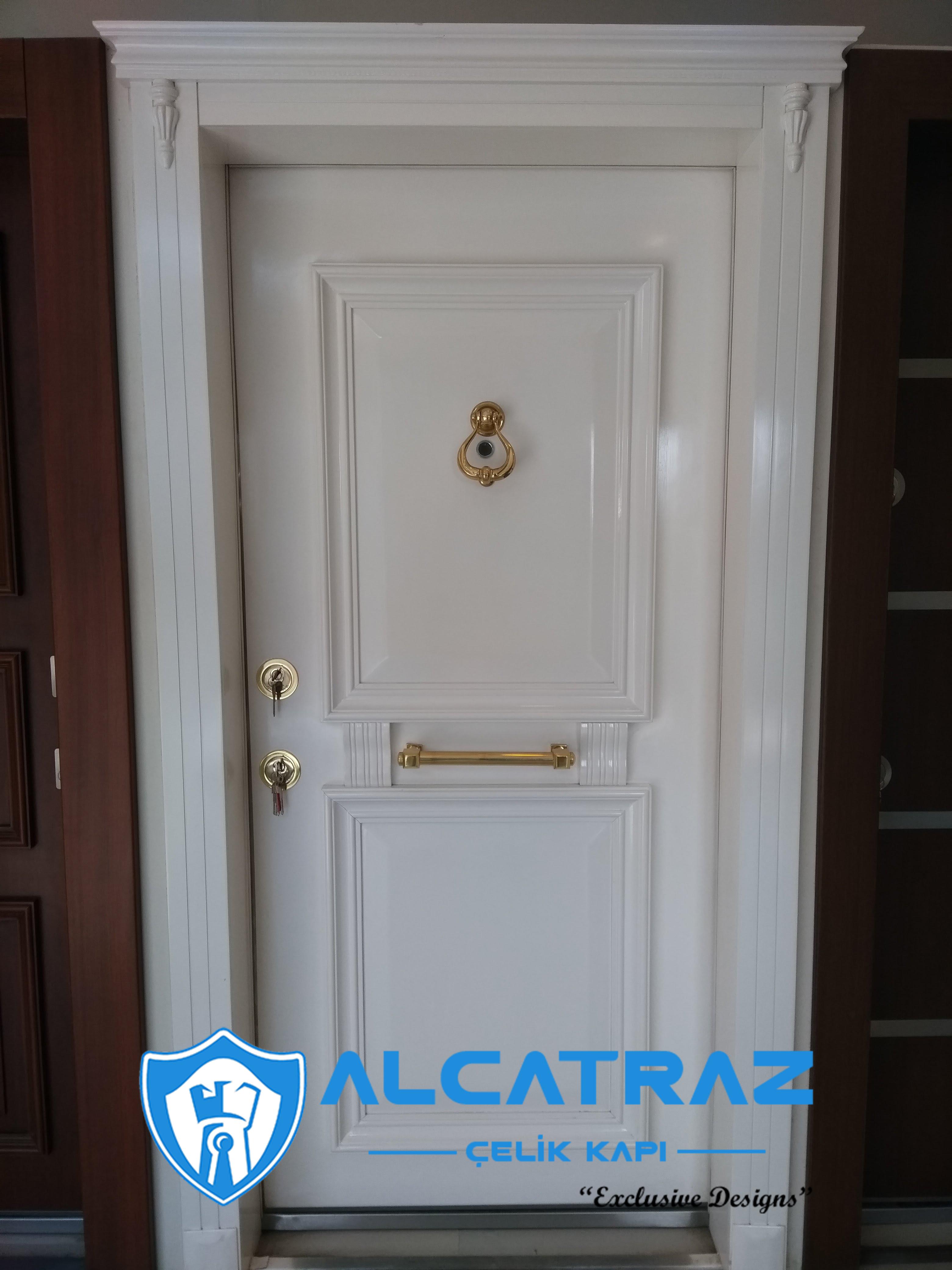 Beyaz Çelik Kapı Villa Kapısı Özel Tasarım Kompozit Çelik Kapı Modelleri Alcatraz Çelik Kapı
