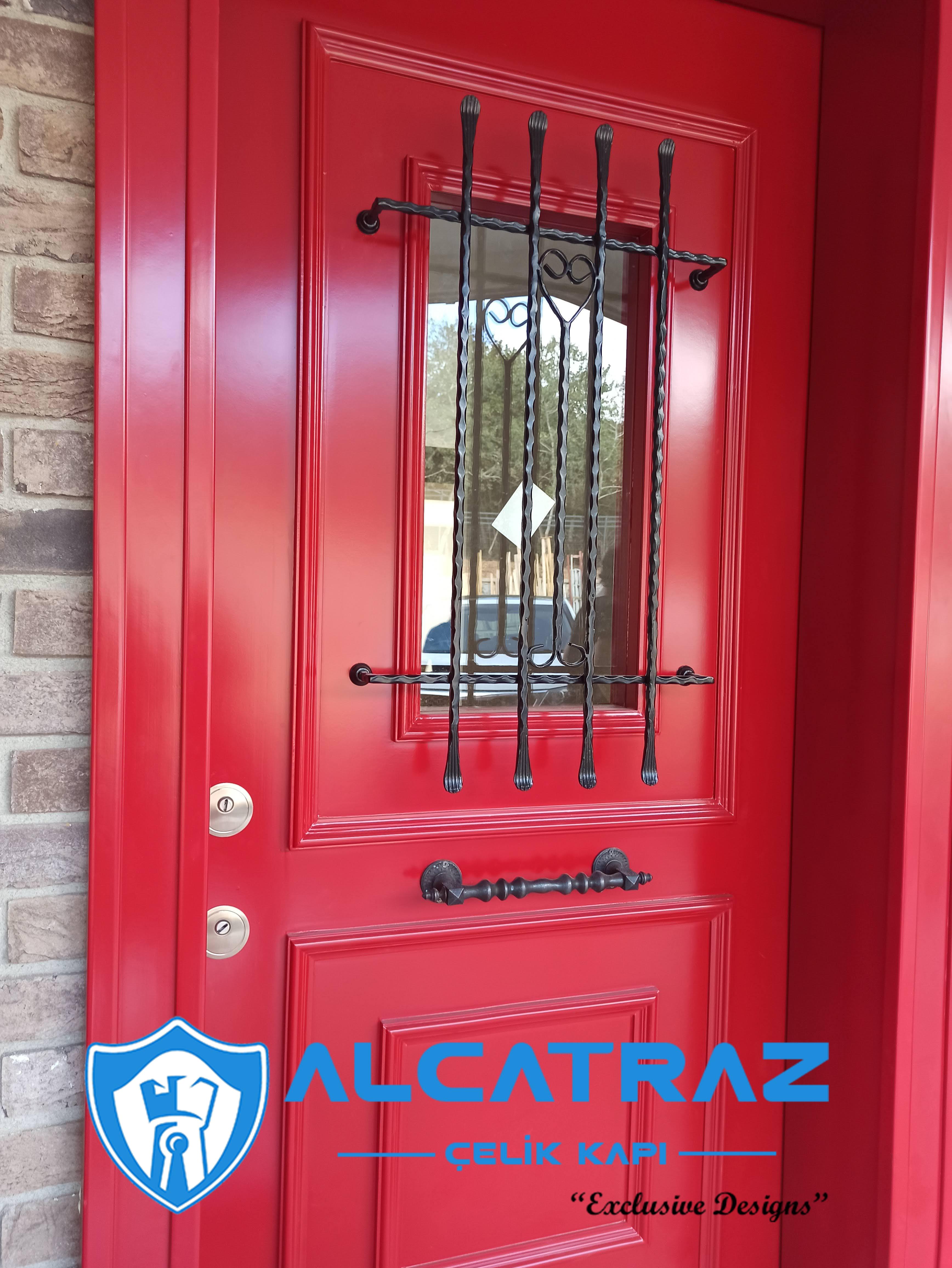 Lüks Çelik Kapı Villa Kapısı Klasik Özel Tasarım Kompozit Çelik Kapı Modelleri Alcatraz Çelik Kapı Kırmızı