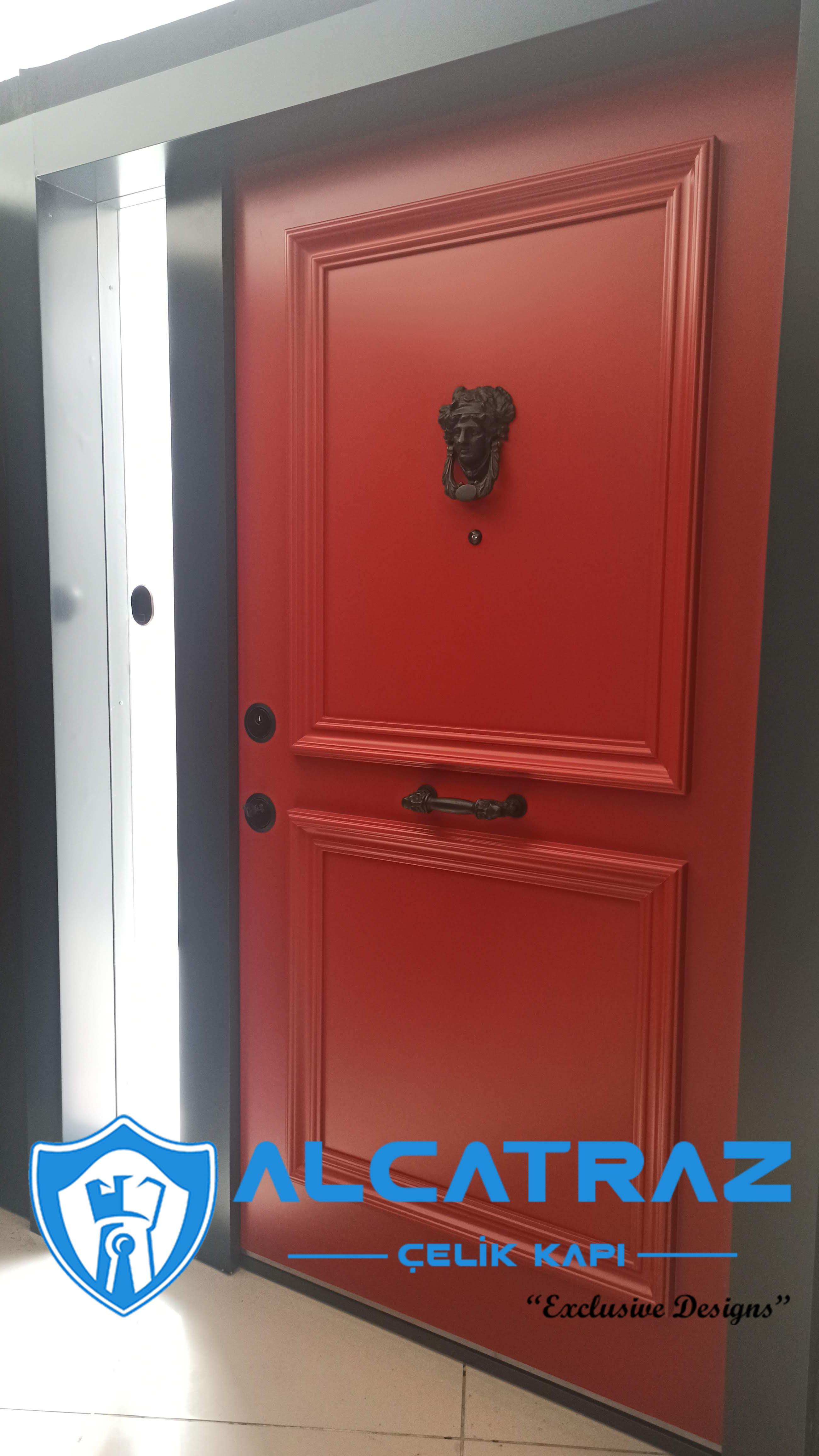 Lüks Çelik Kapı Villa Kapısı Klasik Özel Tasarım Kompozit Çelik Kapı Modelleri Alcatraz Çelik Kapı antrasit gri kırmızı