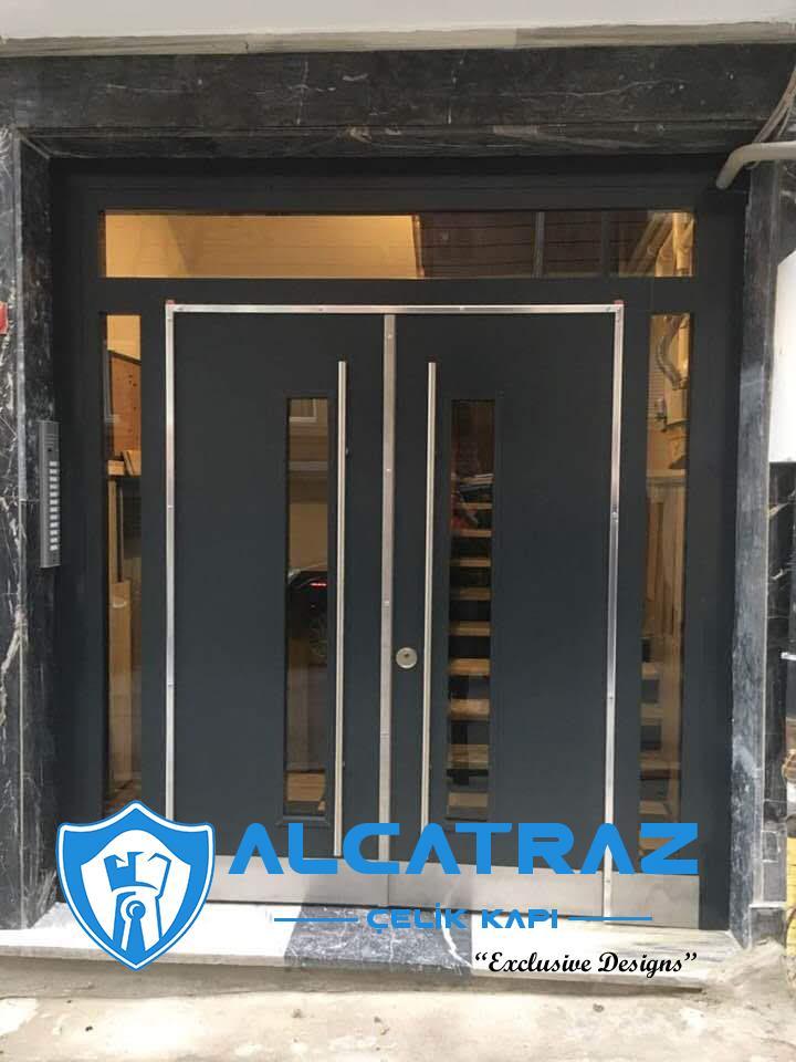 Siyah Çelik Kapı Villa Kapısı Özel Tasarım Kompozit Çelik Kapı Modelleri Alcatraz Çelik Kapı