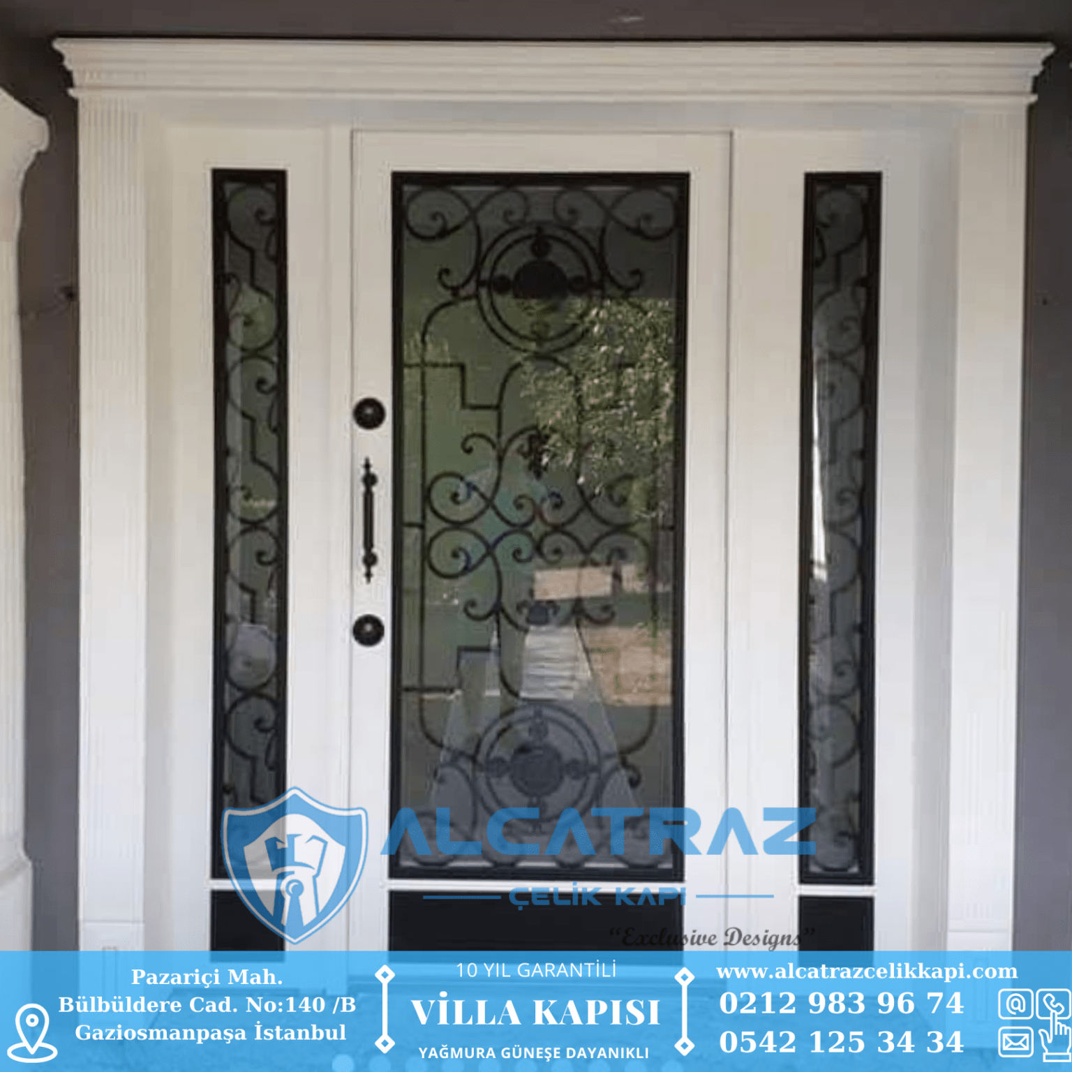 Lüks Modern Villa Kapısı Modelleri Vitray Camlı Villa Kapısı İstanbul Villa Kapısı Alcatraz Çelik Kapı İndirimli Villa Kapı Fiyatları