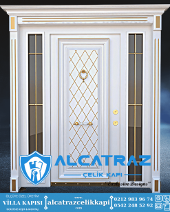 Beyaz Lüks Modern Dış Kapı Villa Kapısı AVK-166 7 Villa Kapısı Modelleri Villa Giriş Kapısı Kompozit Çelik Kapı Alcatraz Villa Kapısı Haustüren SteelDoors (7)