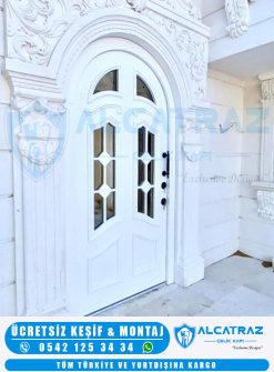 Kompozit Villa Giriş Kapısı Vitray Camlı AVK-152 8 Beyaz Villa Kapısı
